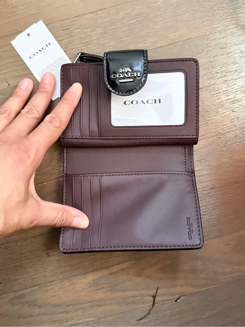 Coach Black Leather Compact Zip Card Case